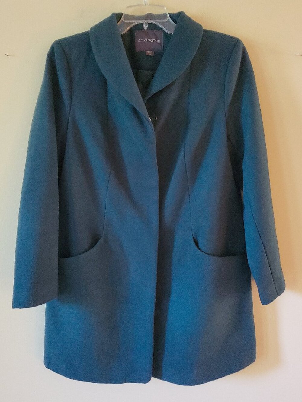 Covington Hunter Green Mid Length Wide Shawl Collar Zip Up Coat SZ L